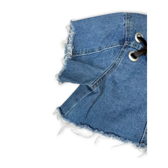 Crave Fame Denim Crop Jacket Distressed Hem Lace-Up Back Size Small - Picture 10 of 14